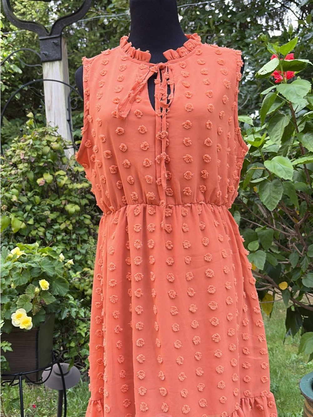 Myra Bag Coral Textured Tie-Neck Midi Dress